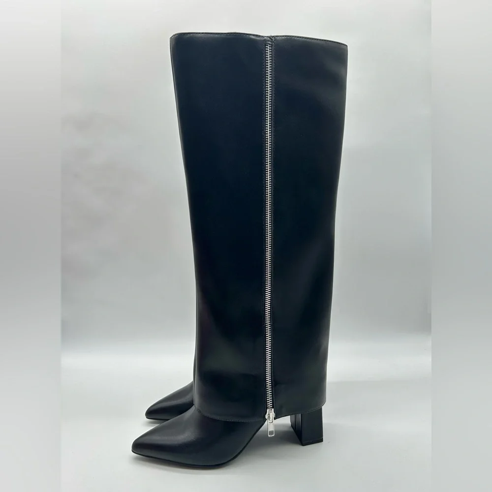Scoop Black Knee-High Block Heel Boots | Dual Side Zippers | Women’s 8 | NWT